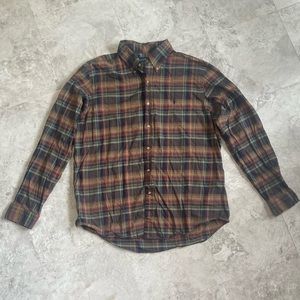 RALPH LAUREN OXFORD SHIRT MEN XL PLAID LONG SLEEVE BUTTON UP TAN NAVY GRN COTTON
